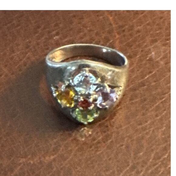 925 SS Multi Gemstone Ring Size 8 Garnet, Blue Topaz, Peridot, Amethyst Citrine - Picture 3 of 9